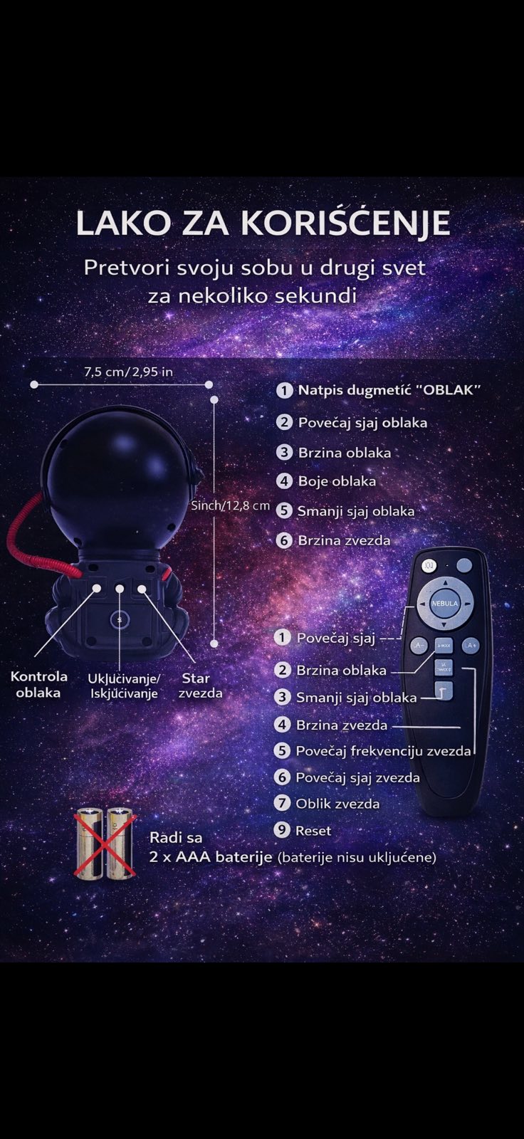 Astronaut projektor, 8 svetlosnih efekata